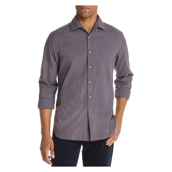 The Mens store Mens Gray Gingham Long Sleeve Classic Fit Button Down Casual Shirt XL