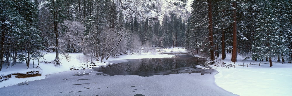 The Merced River In Winter Yosemite National Park California Canvas Art - Panoramic Images (36 x 12)