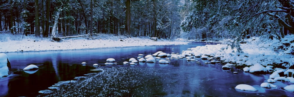 The Merced River In Winter Yosemite National Park California Canvas Art - Panoramic Images (36 x 12)