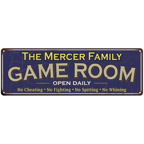 The Mercer Family Blue Game Room Metal 6x18 Sign 106180037604
