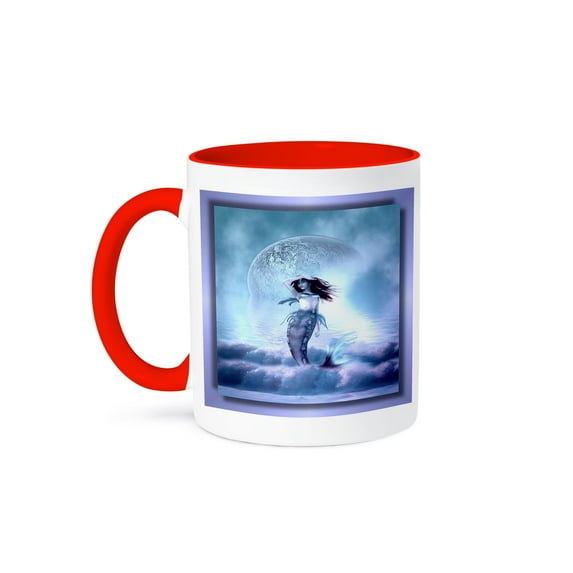 3dRose, The Mermaid and the Moon, 15oz Two-Tone Red Mug