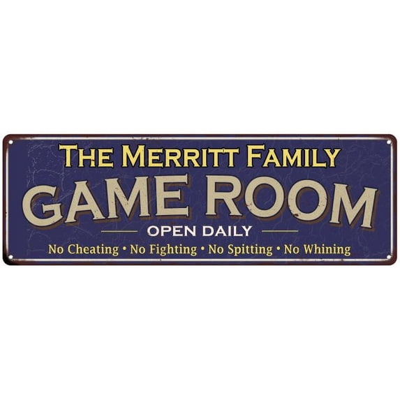 The Merritt Family Gift Blue Game Room Metal 6x18 Sign 206180037773