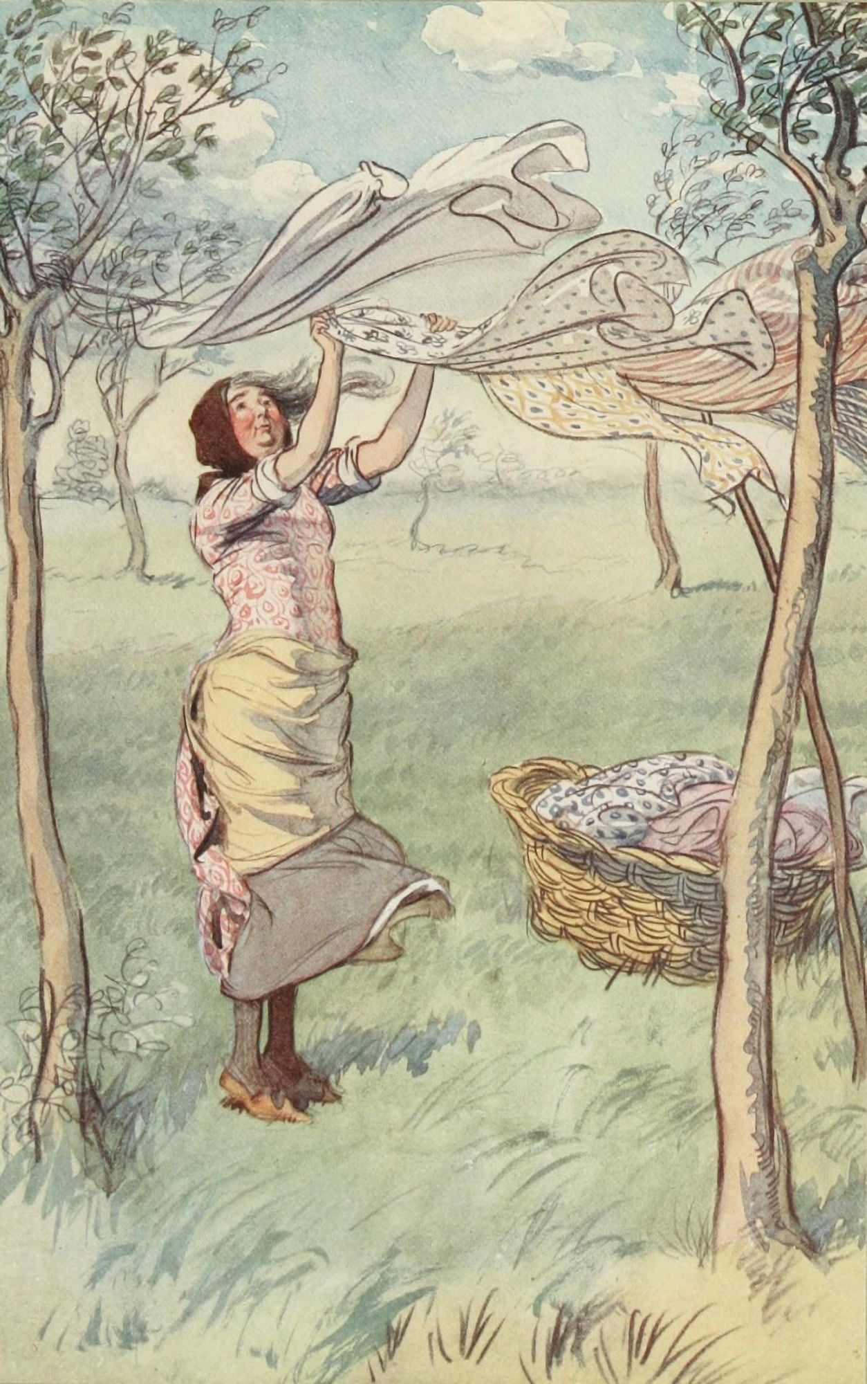 The Merry Wives of Windsor 1910 Hanging the washing Canvas Art - Hugh Thomson (24 x 36)