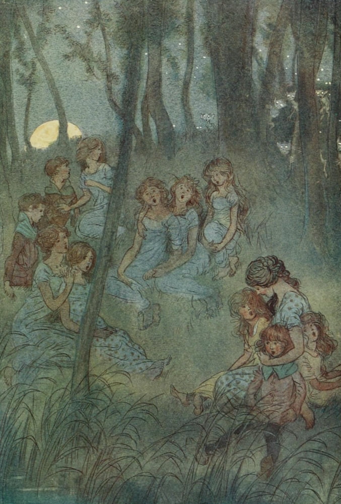 The Merry Wives of Windsor 1910 Nightly meadow fairies Canvas Art - Hugh Thomson (24 x 36)