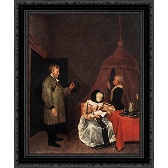 The Message 20x23 Black Ornate Wood Framed Canvas Art by Borch, Gerard ter