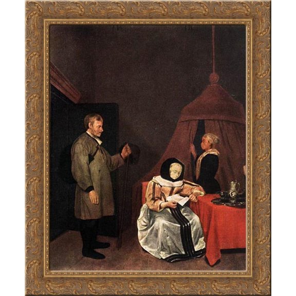 The Message 20x23 Gold Ornate Wood Framed Canvas Art by Borch, Gerard ter