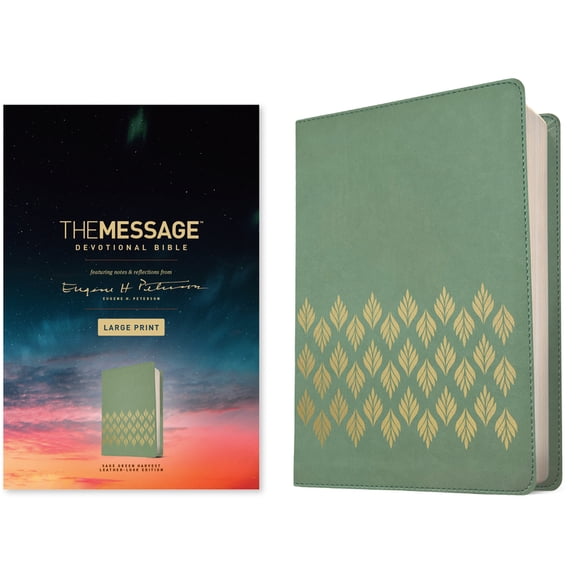 The Message Devotional Bible, Large Print (Leather-Look, Sage Green Harvest): Featuring Notes and Reflections from Eugen, (Hardcover)