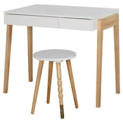 The Mezzanine Shoppe Riley Modern Two Tone Home Office Desk and Stool Set, 2 Piece, White