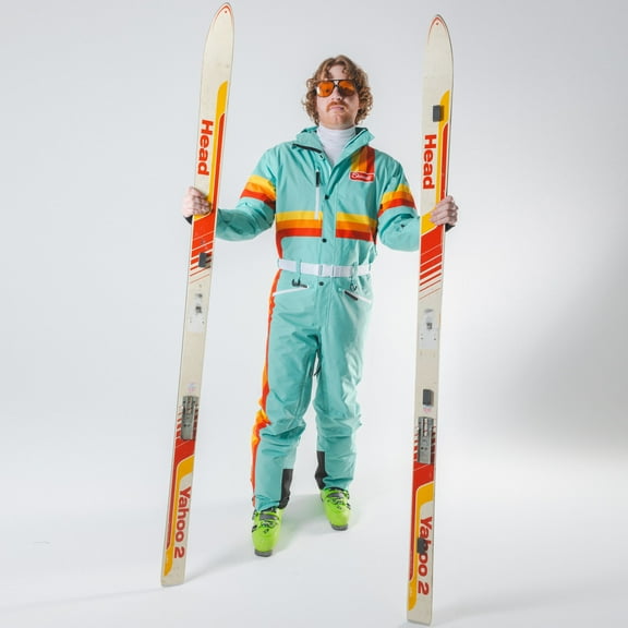 The Midday Aprés - Shinesty Teal and Orange Retro Stripe One Piece Ski Suit  Medium
