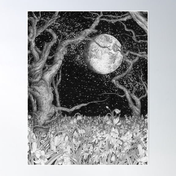 The Midnight Flowered Forest Poster Wall Art, Modern Wall Decor For Living Room Bedroom, 8x12 UNFRAMED