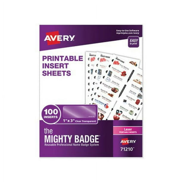 The Mighty Badge Name Badge Inserts, 1 x 3, Clear, Laser, 20/Sheet, 5 Sheets/Pack The Mighty Badge Name Badge Inserts, 1 x 3, Clear, Laser, 20/Sheet, 5 Sheets/Pack
