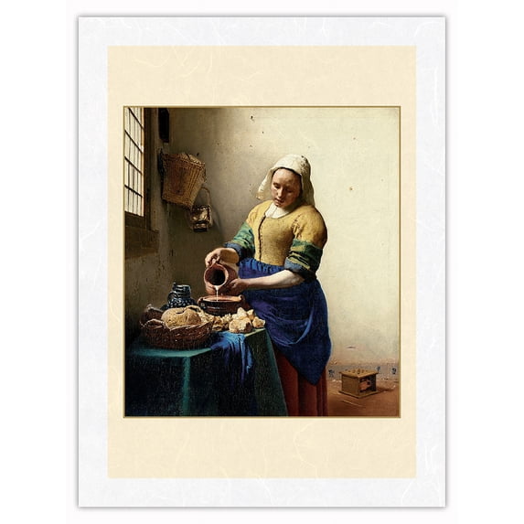 The Milkmaid (The Kitchenmaid) - From an Original Color Painting by Johannes Vermeer c.1658 - Japanese Unryu Rice Paper Art Print (Unframed) 18 x 24 in
