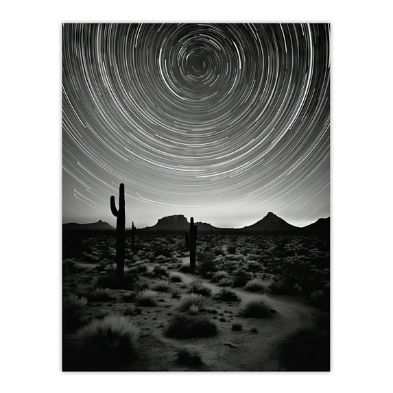 The Milky Way Time Lapse Star Trails Stars Tracing Their Journey Across Black White Cactus Unframed Wall Art Print Poster Home Decor Premium