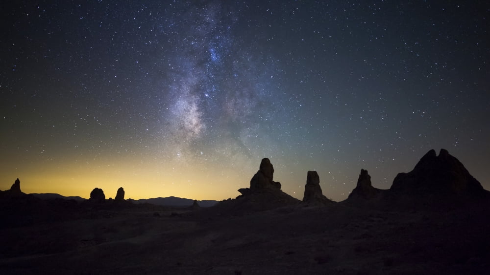 The Milky Way over Trona Pinnacles Trona California Canvas Art - Dan BarrStocktrek Images (38 x 21)
