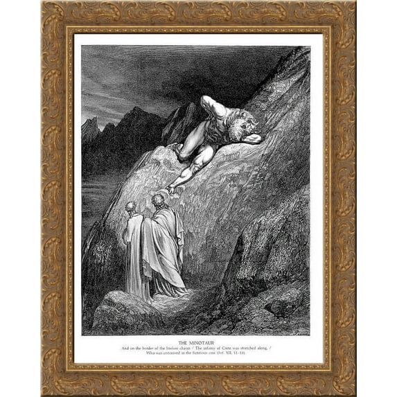 The Minataur 24x20 Gold Ornate Wood Framed Canvas Art by Gustave Dore