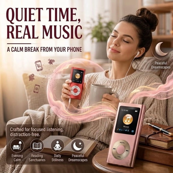 The Minimalist 1.8" Aluminum Wired Hi-Fi Lossless MP3 Player with Tactile Buttons & Sleep Timer for Commuting, Travel, Study & Home