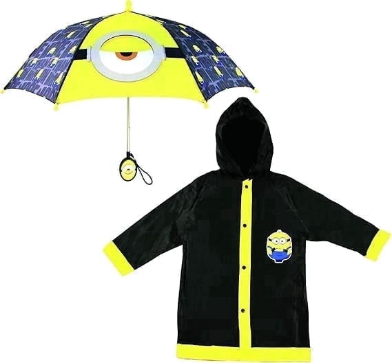 The Minions Kids Umbrella And Poncho Raincoat Set, Minions Rain Wear For Boys Ages 4-7