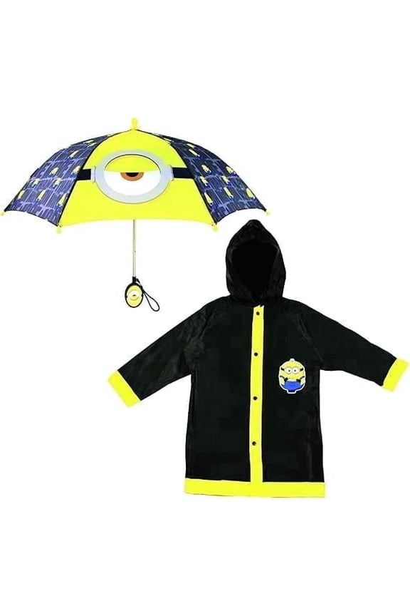 The Minions Kids Umbrella And Poncho Raincoat Set, Minions Rain Wear For Boys Ages 4-7