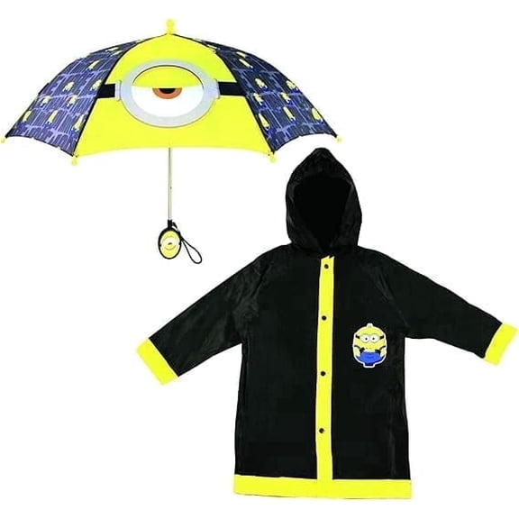 The Minions Kids Umbrella And Poncho Raincoat Set, Minions Rain Wear For Boys Ages 4-7