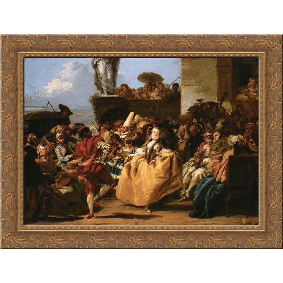The Minuet or Carnival Scene 24x18 Gold Ornate Wood Framed Canvas Art by Giovanni Domenico Tiepolo