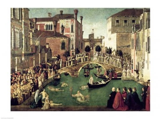 The Miracle of the Cross on San Lorenzo Bridge Canvas Art - Giovanni Bellini (24 x 18)