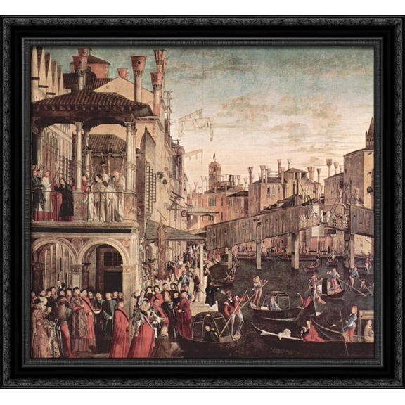 The Miracle of the Relic of the True Cross on the Rialto Bridge 30x28 Large Black Ornate Wood Framed Canvas Art by Vittore Carpaccio