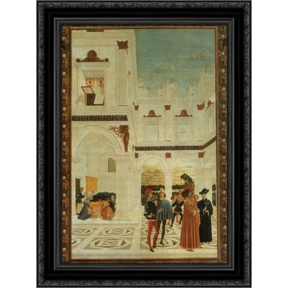 The Miracles of San Bernardino. Miracle baby born with one dead 20x24 Black Ornate Wood Framed Canvas Art by Perugino, Pietro