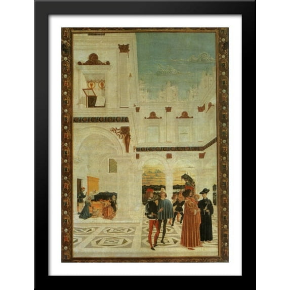 The Miracles of San Bernardino. Miracle baby born with one dead 28x38 Large Black Wood Framed Print Art by Pietro Perugino