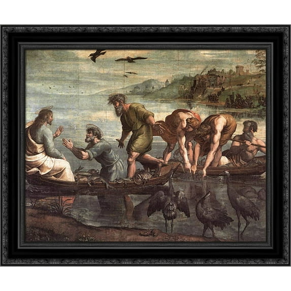 The Miraculous Draught of Fishes 23x20 Black Ornate Wood Framed Canvas Art by Raphael