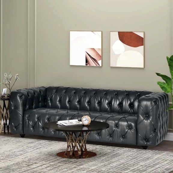 The Mirod 3-seat Sofa featuring Vintage Solid Wood Round Legs and PU Fabric for Home Use