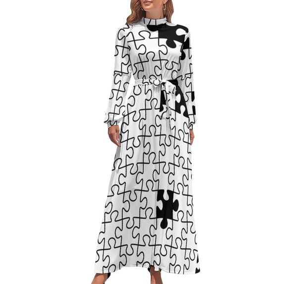 The Missing Piece - Abstract Jigsaw Puzzle Black and White Long Dress evening dresses luxury Dress woman