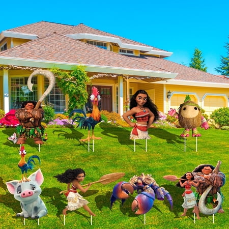 Moana Themed Yard Signs, 8 Pcs Moana Yard Signs with Moana Party Decorations Stakes, Moana Outdoor Decorations for Kids Moana Birthday Party Supplies Decorations