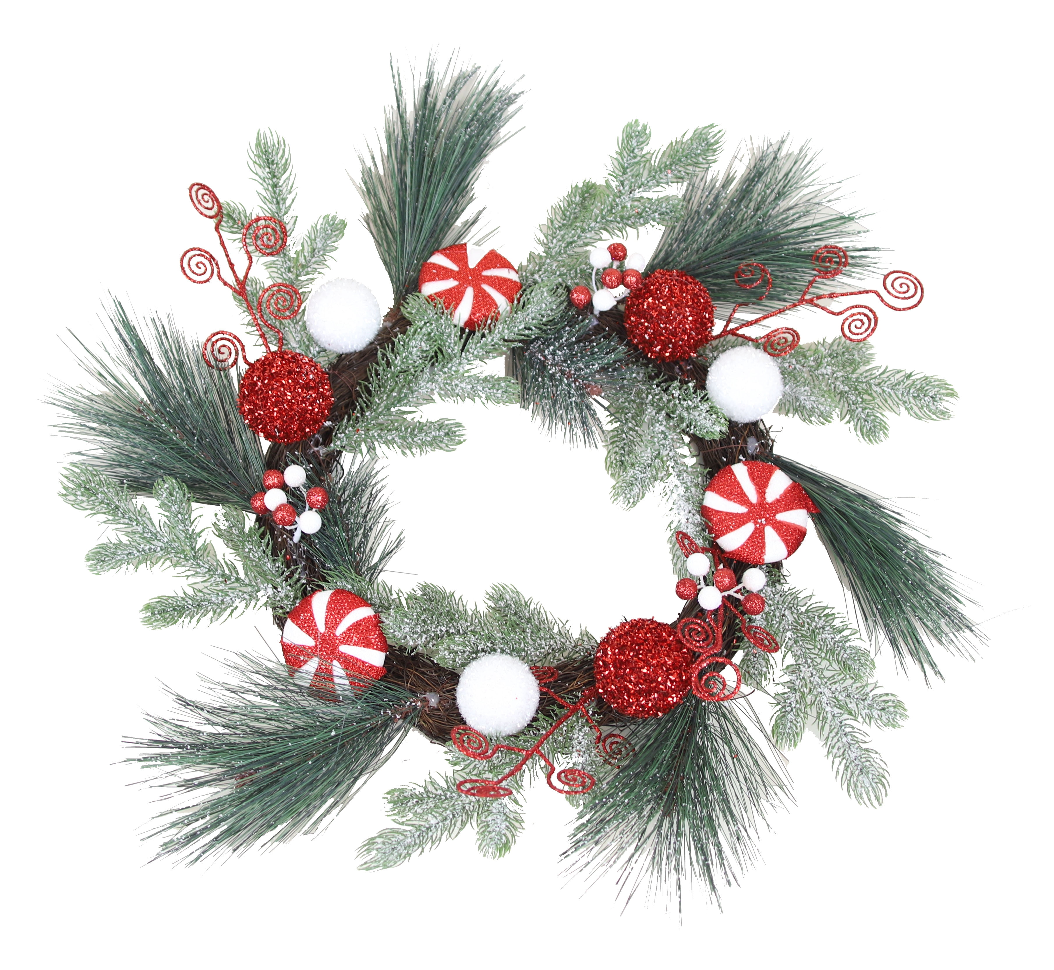 The Mod Greenhouse 24" Glitzy Candy Adorned Pine Covered Grapevine Wreath