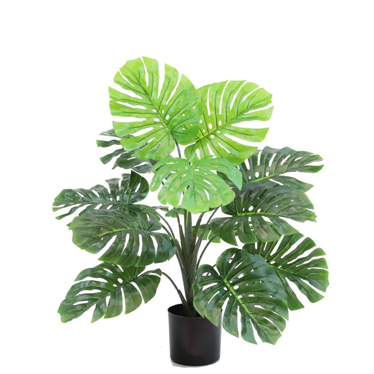 The Mod Greenhouse 29 in. Artificial Green Monstera Plant in a Black Matte Planter Pot