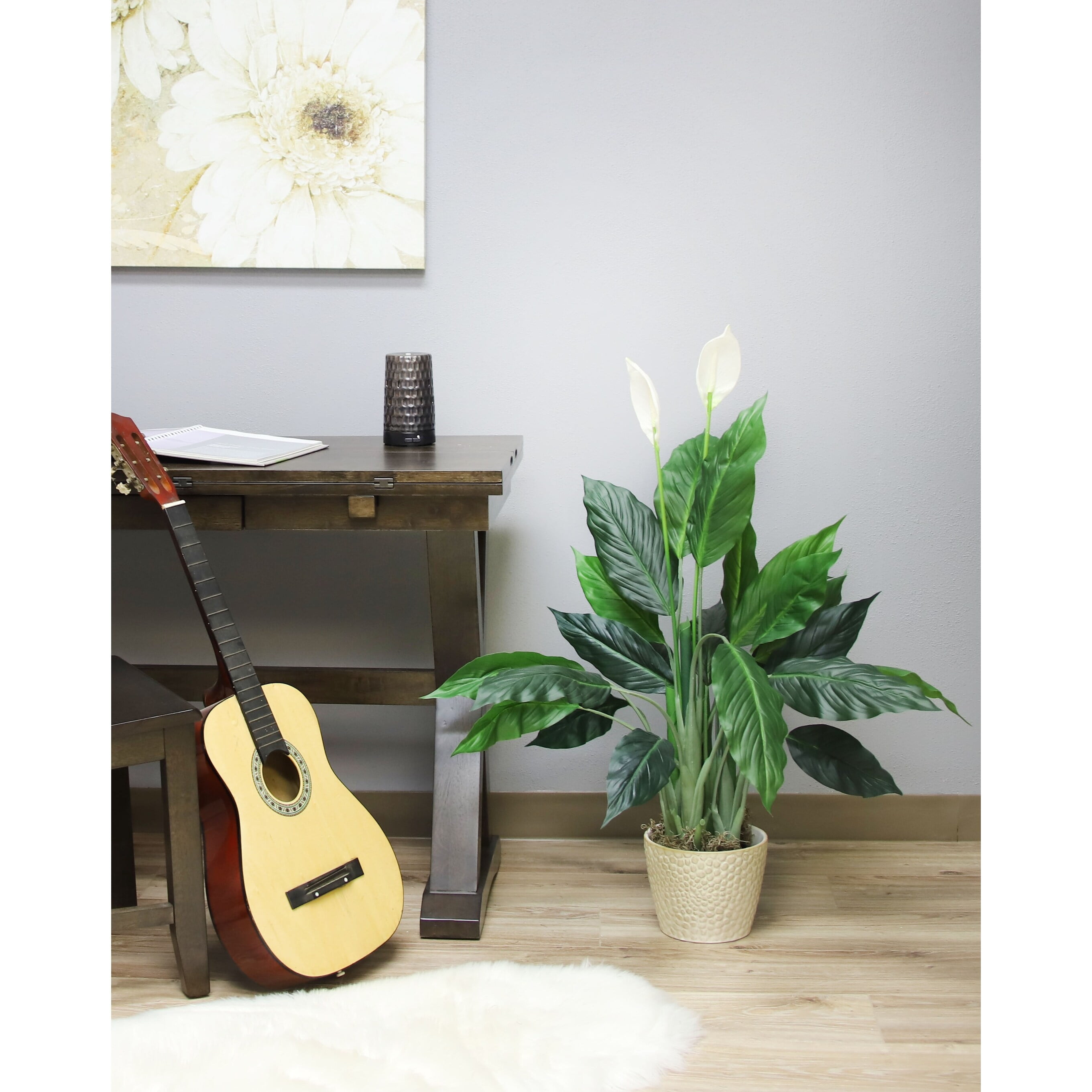 The Mod Greenhouse 40" Artificial Green Spathiphyllum Plant in a Black Matte Planter Pot