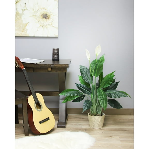 The Mod Greenhouse 40" Artificial Green Spathiphyllum Plant in a Black Matte Planter Pot