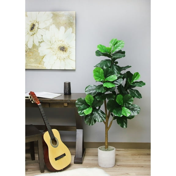The Mod Greenhouse 60" Artificial Green Fiddle Leaf Tree in a Black Matte Planter Pot