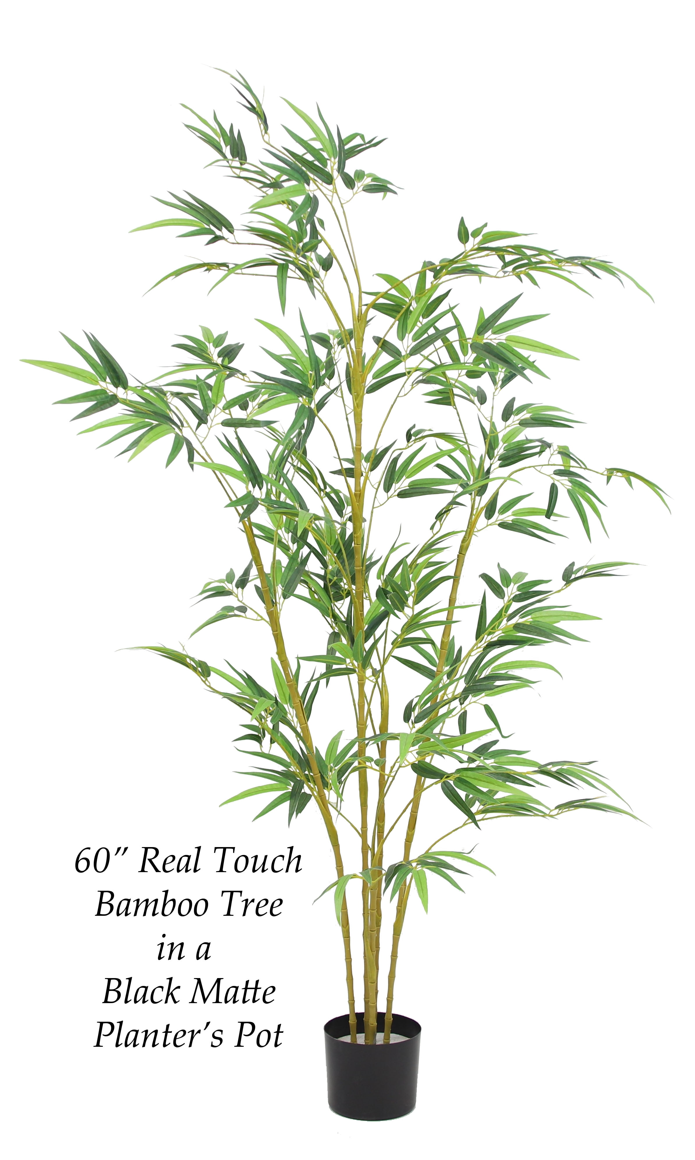 60" Real Touch Green Bamboo Tree in Black Matte Planter Pot