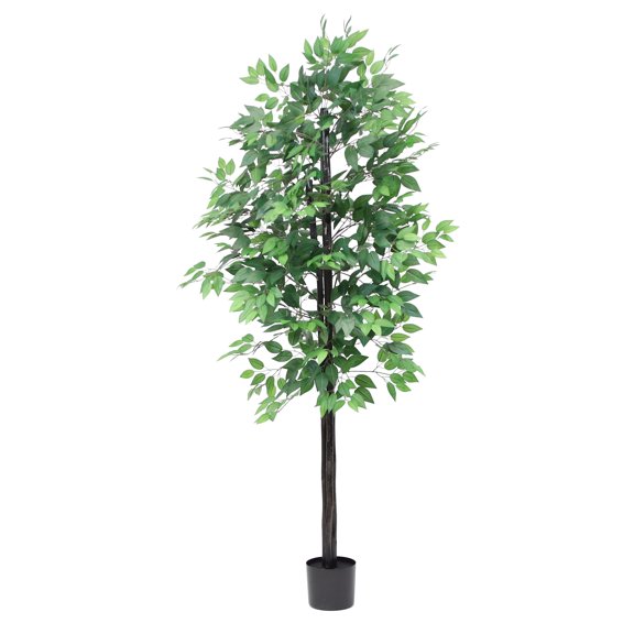 The Mod Greenhouse 76" Artificial Green Silk Ficus Tree in a Black Planter's Pot