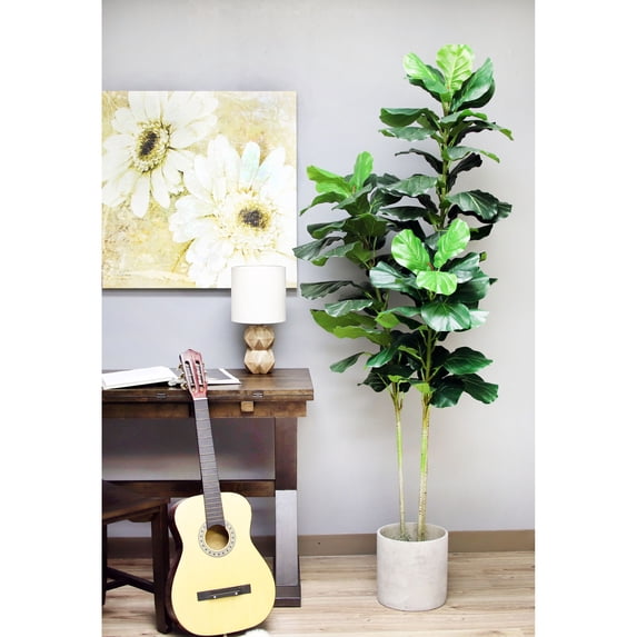 The Mod Greenhouse 78" Artificial Green Fiddle Leaf Tree in a Black Matte Planter Pot