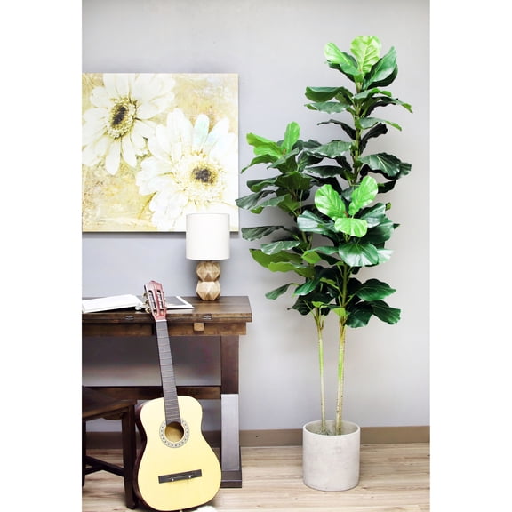 The Mod Greenhouse 78" Artificial Green Fiddle Leaf Tree in a Black Matte Planter Pot