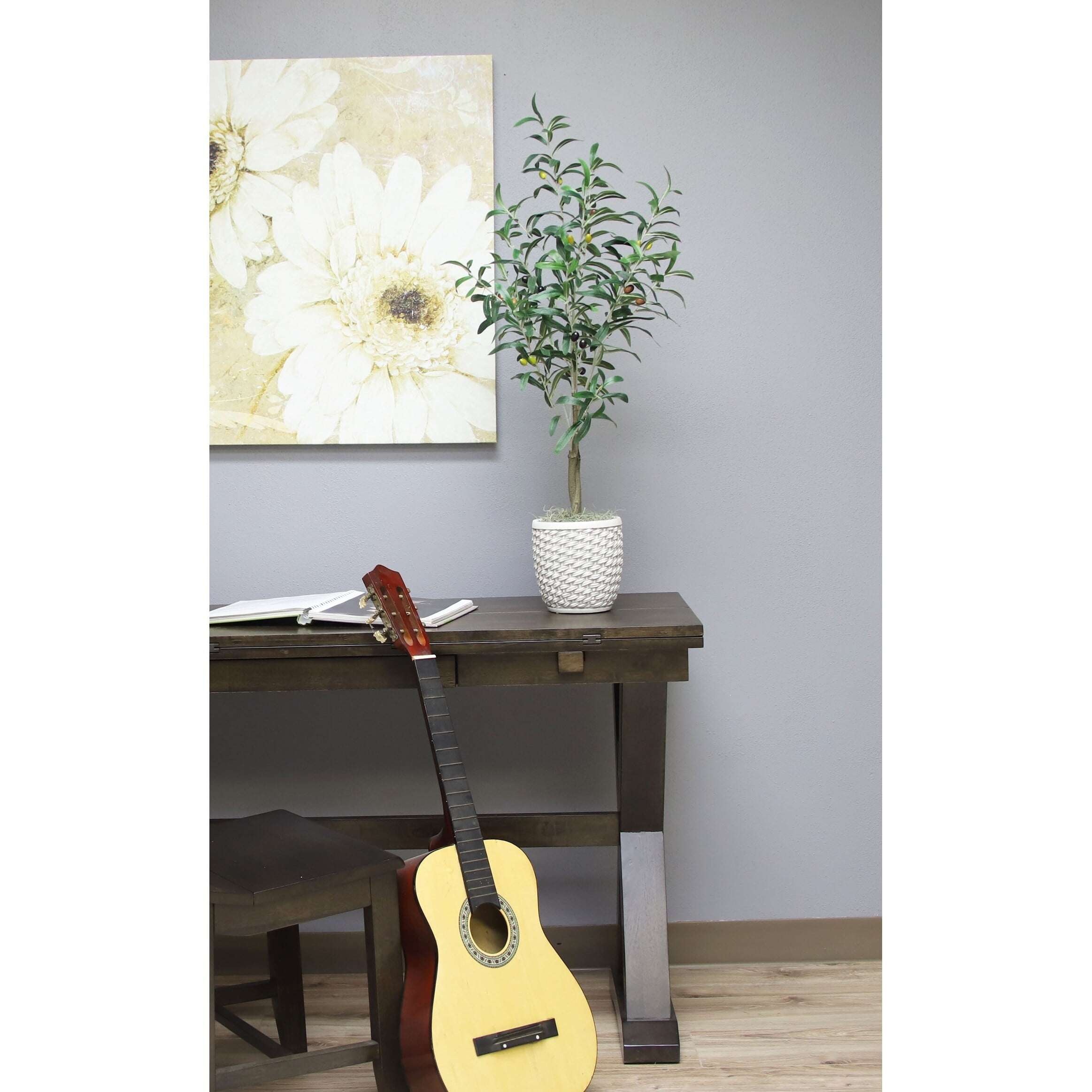 36" Faux Olive Tree in Black Plastic Pot