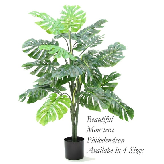The Mod Greenhouse Faux Green Monstera Plant in a Black Matte Planter Pot 39