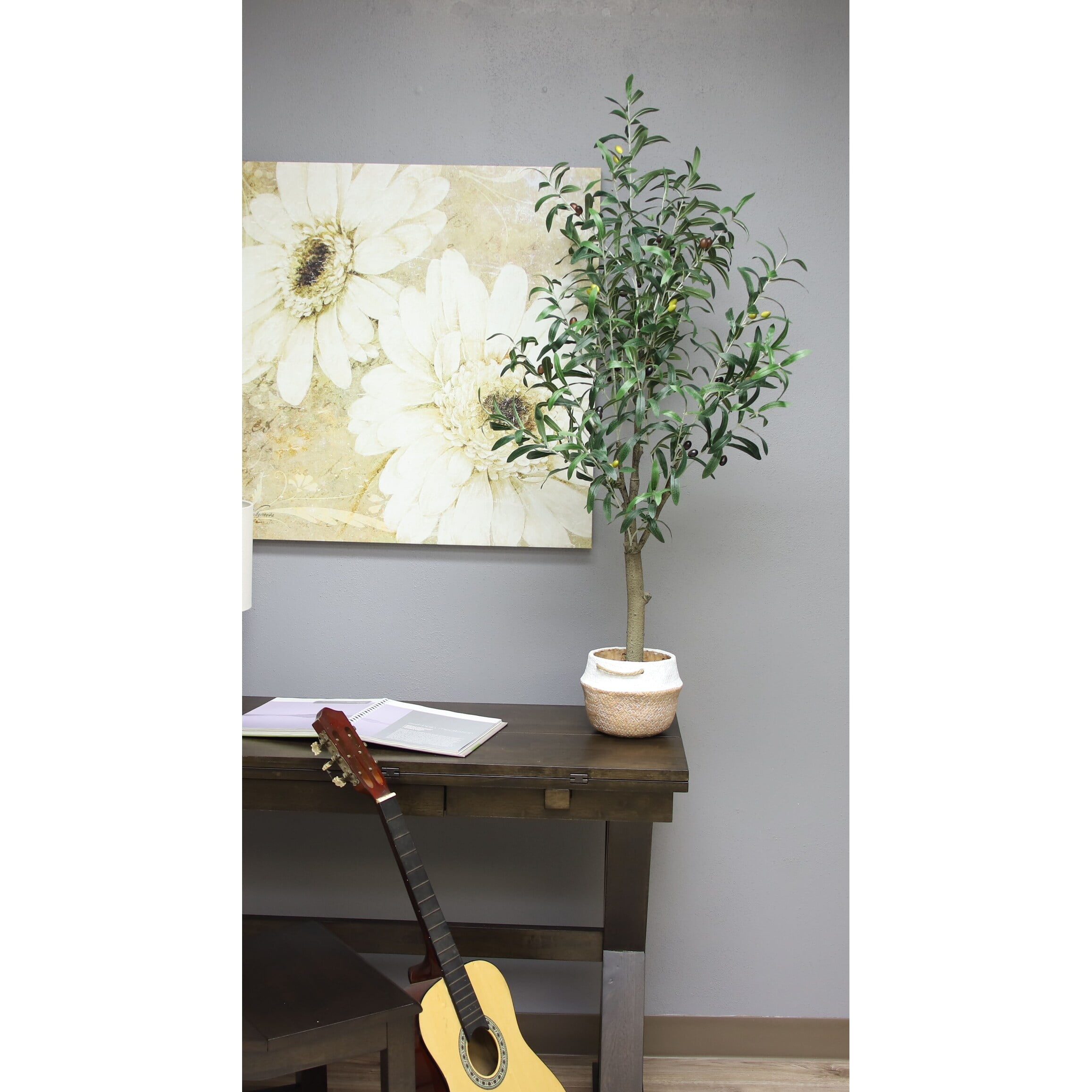 The Mod Greenhouse Faux Green Olive Tree in a Black Matte Planter Pot 48