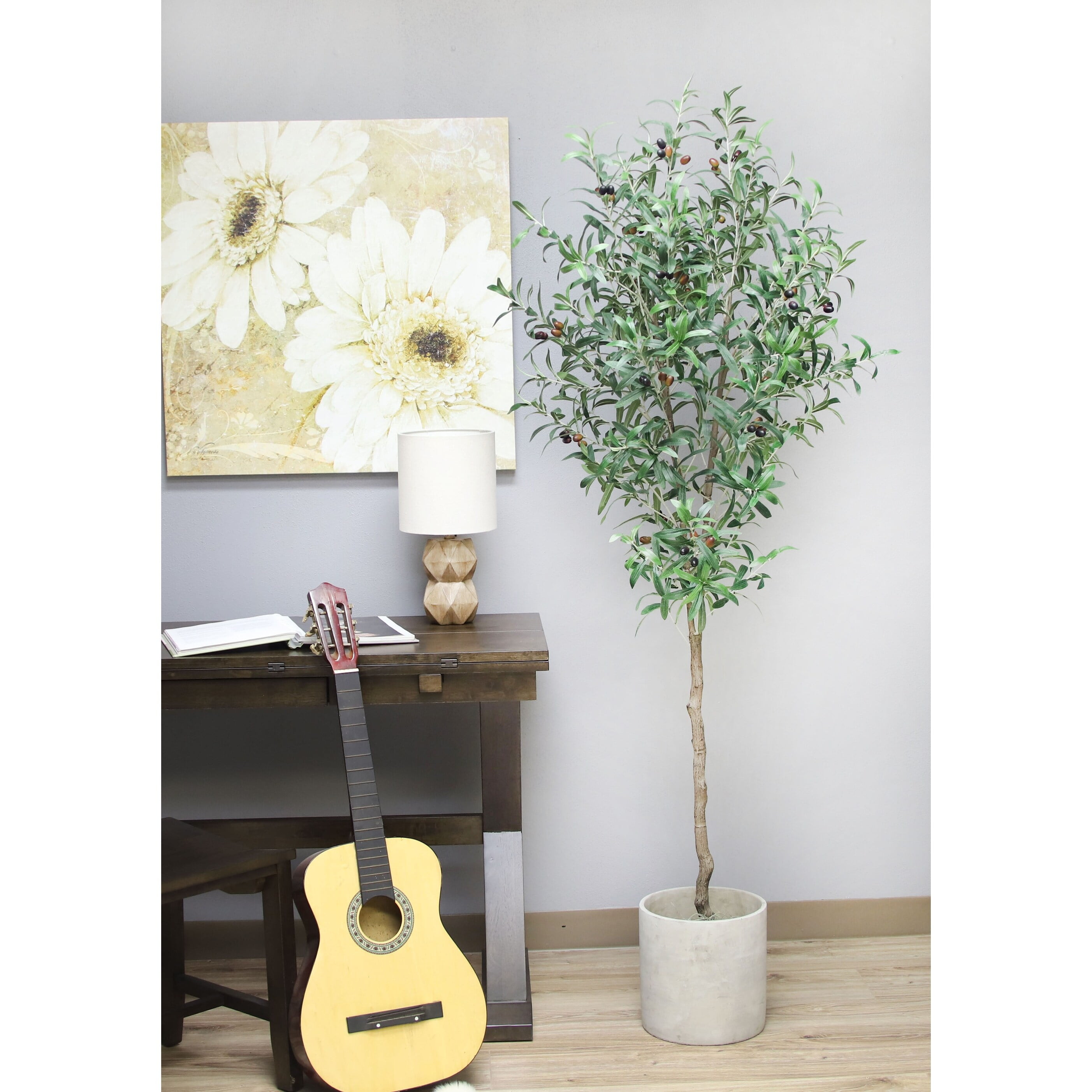 The Mod Greenhouse Faux Green Olive Tree in a Black Matte Planter Pot 72