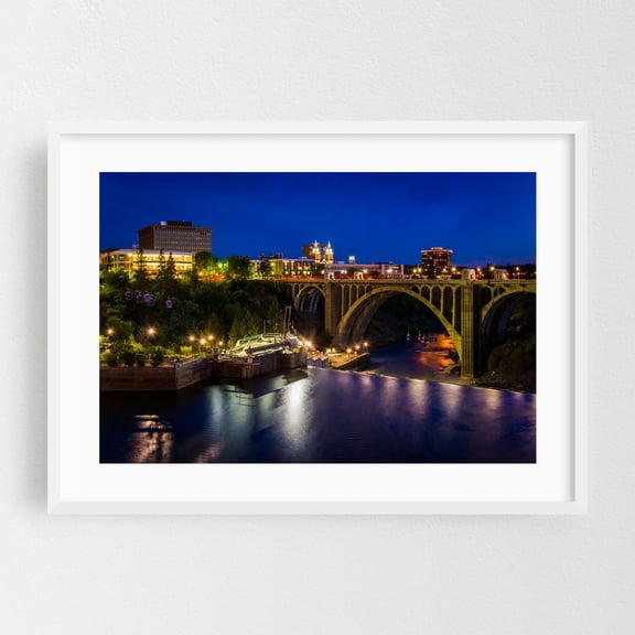 The Monroe Street Dam - Spokane Washington Photography White Framed Wall Art Print 24 x 36 inches