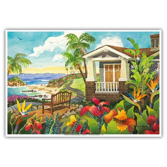 The Montage - Laguna Beach California - Seaside Bench Ocean View - From an Original Watercolor Painting by Robin Wethe Altman - Master Art Print (Unframed) 13in x 19in