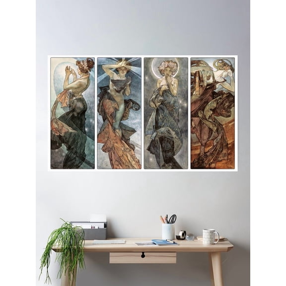 The Moon And The Stars Alphonse Mucha Poster Wall Art, Modern Wall Decor For Living Room Bedroom, 8x12 UNFRAMED