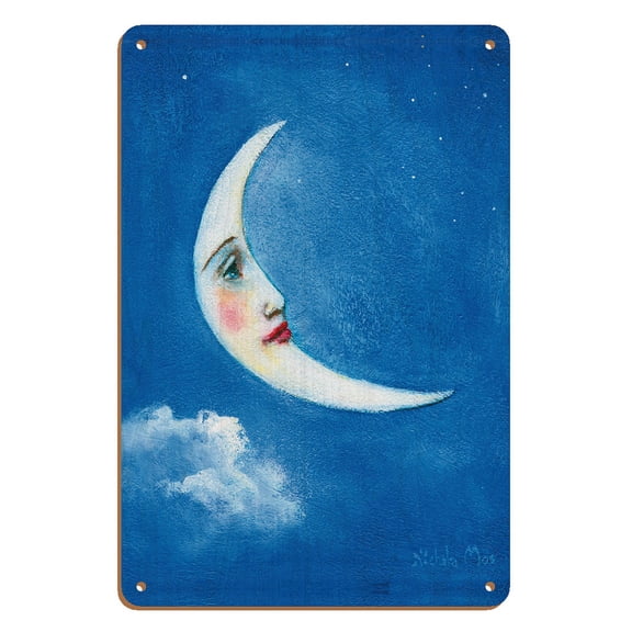 The Moon (Mahina) Hawai’i - From an Original Color Painting by Nikki Moss - 8 x 12 inch Vintage Wood Art Sign