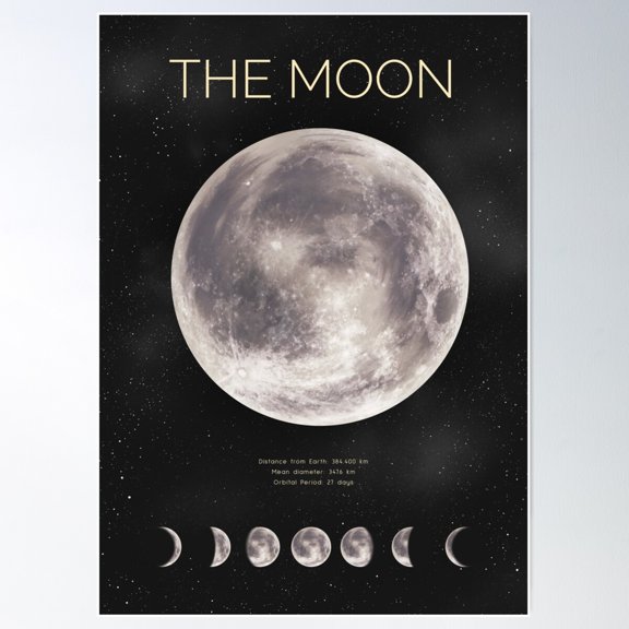 The Moon With Its Lunar Phases Poster Wall Art, Modern Wall Decor For Living Room Bedroom, 8x12 UNFRAMED